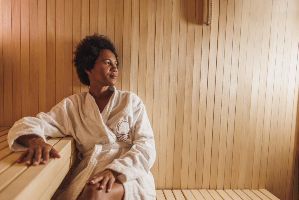 Black Woman Enjoying In Sauna